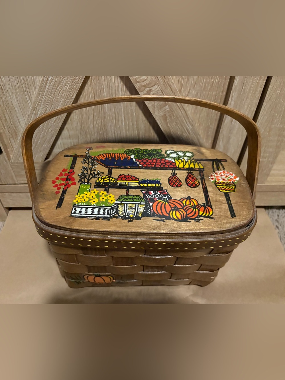 Signed 1970s Caro-Nan Hand-Painted for Marshall Fields Store Basket Purse